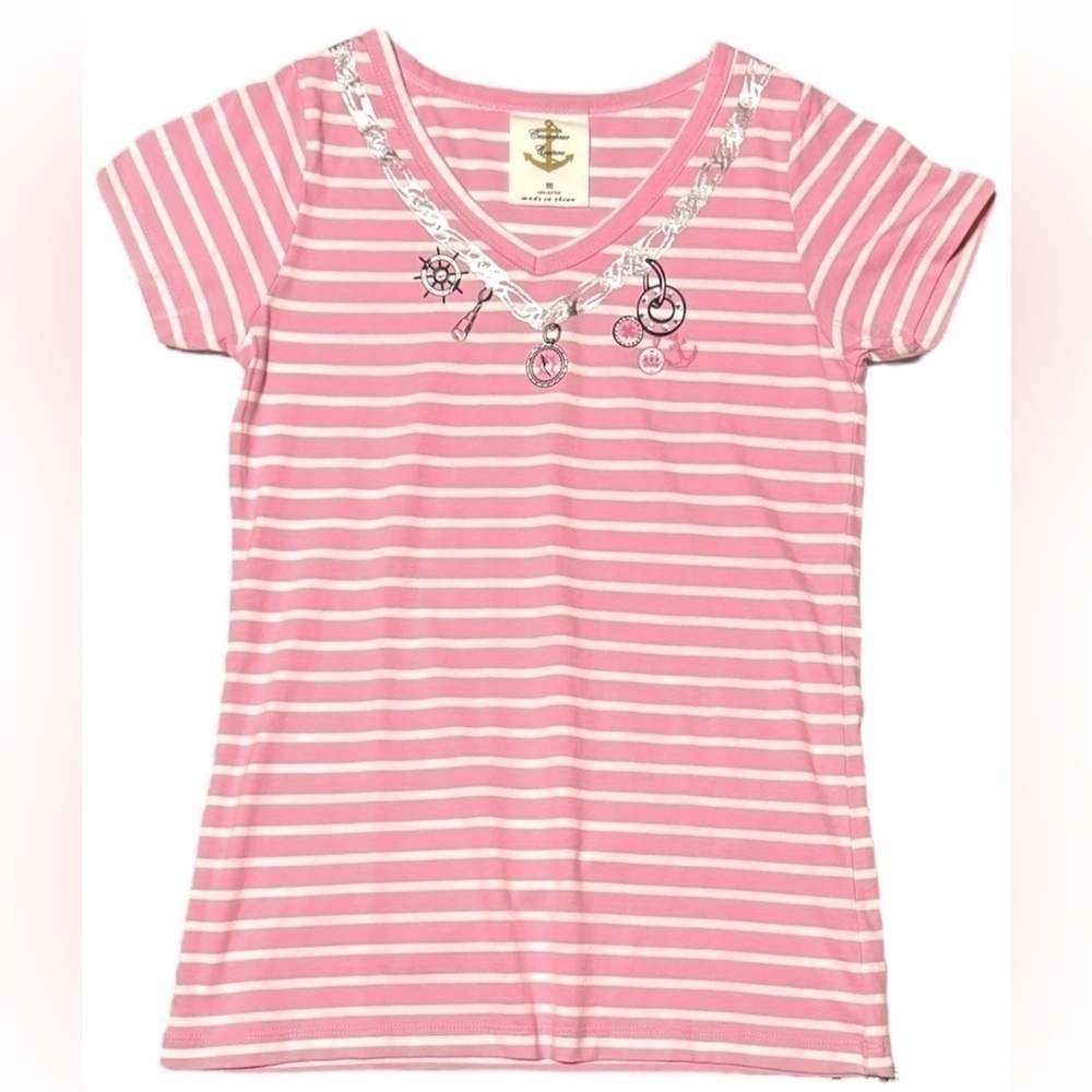 Cruisewear Couture Pink Stripe V-Neck Top Striped Resort wear Women's Medium